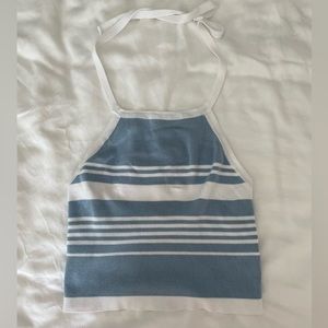 Brandy Melville blue and white striped halter top